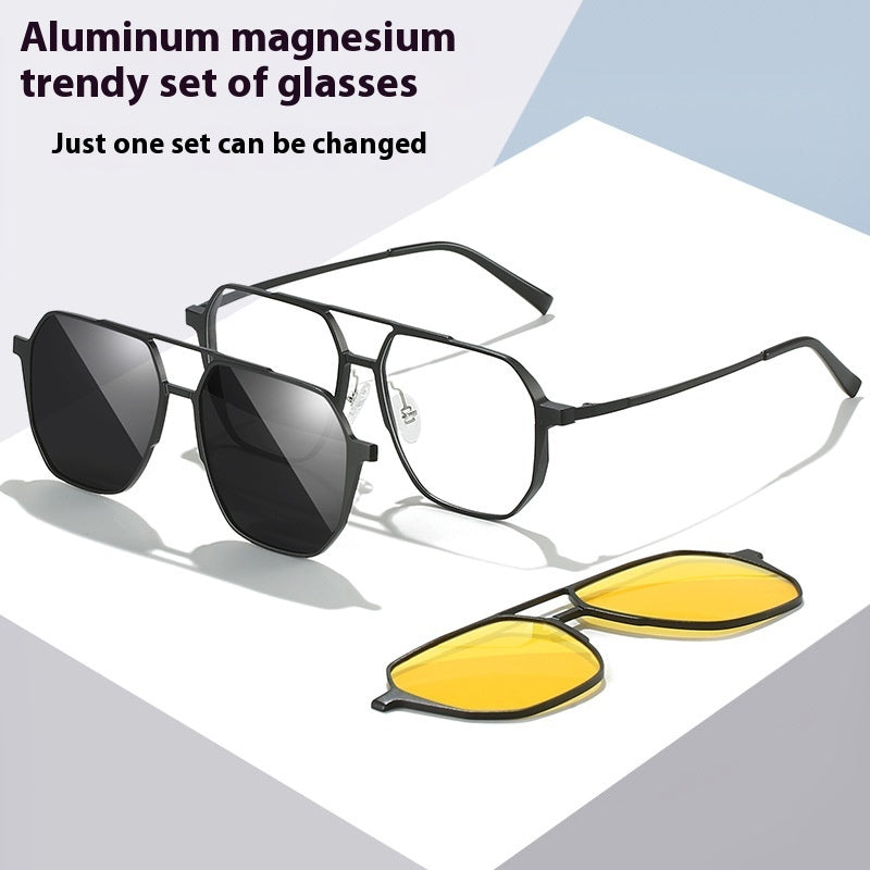 Magnetische 3-in-1 Herrenbrille aus Aluminium-Magnesium fürs Autofahren.