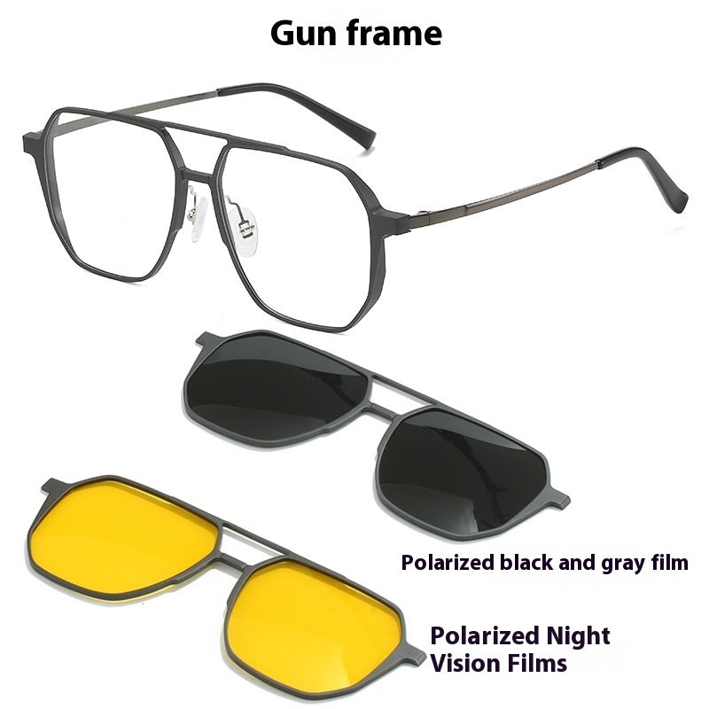 Magnetische 3-in-1 Herrenbrille aus Aluminium-Magnesium fürs Autofahren.