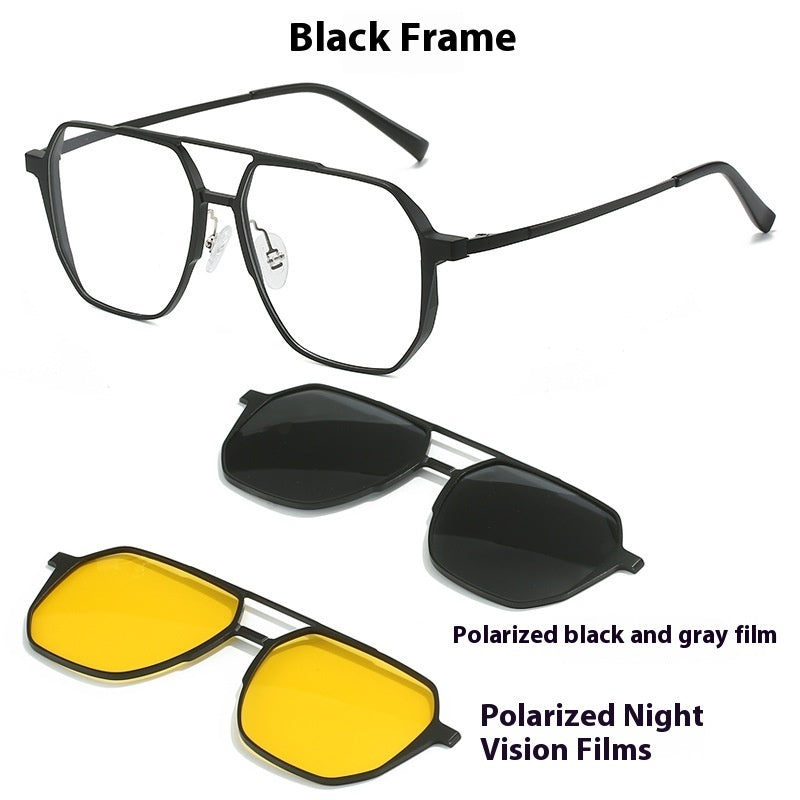 Magnetische 3-in-1 Herrenbrille aus Aluminium-Magnesium fürs Autofahren.