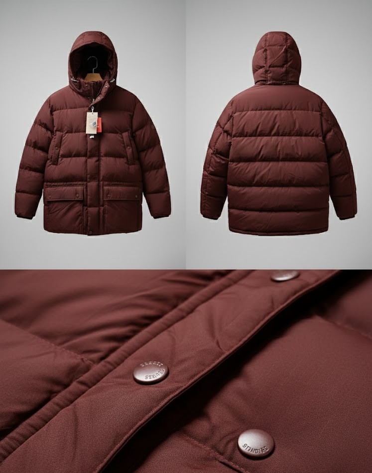 Strandfein Menswear Steppjacke Abnehmare Mütze Weinrot 56