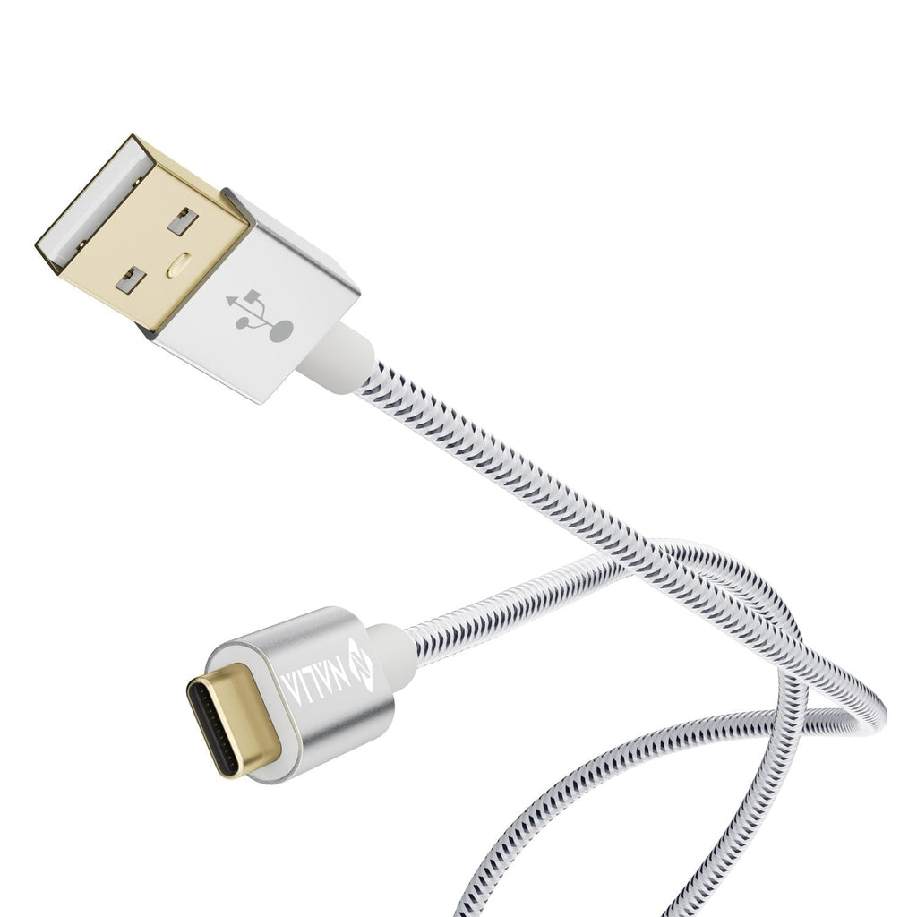 2m USB C auf USB 2.0 Kabel von NALIA, Stabiles Nylon Sync Daten Lade Kabel