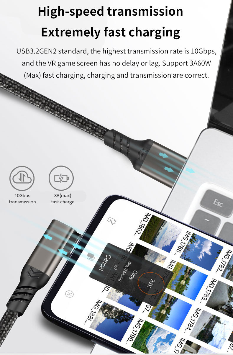 90 Grad Typ-C Ladekabel Winkel USB-A USB-C Kabel abgewinkelt 3A Nylon USB 3.2