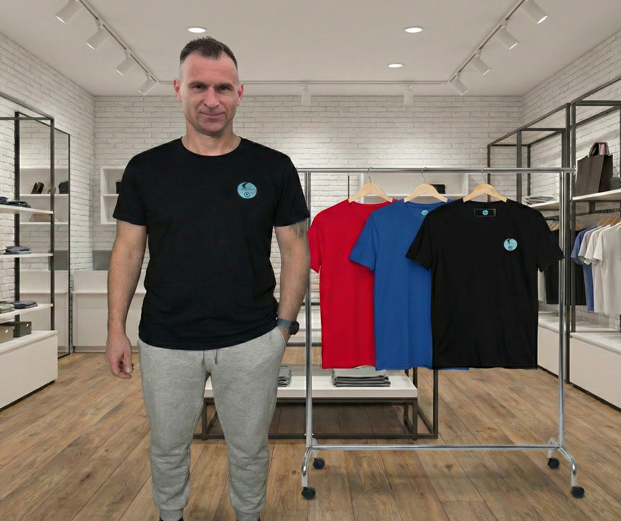 Kurzärmeliges Unisex-T-Shirt mit Logo E-Mobilität in MV vorne und hinten