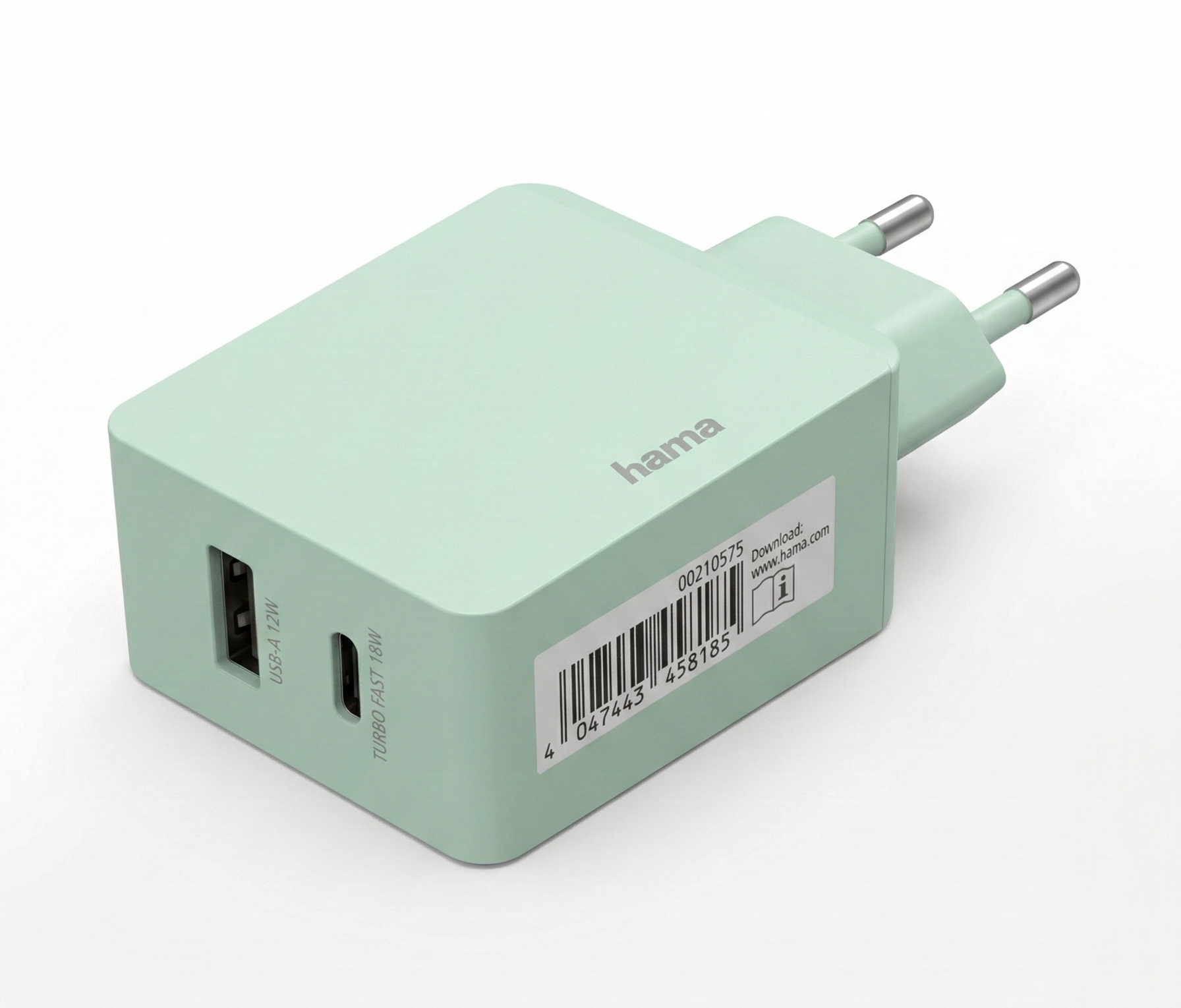 Original Hama Dual-USB Schnellladegerät (USB-C 18W & USB-A 12W) – Mintgrün