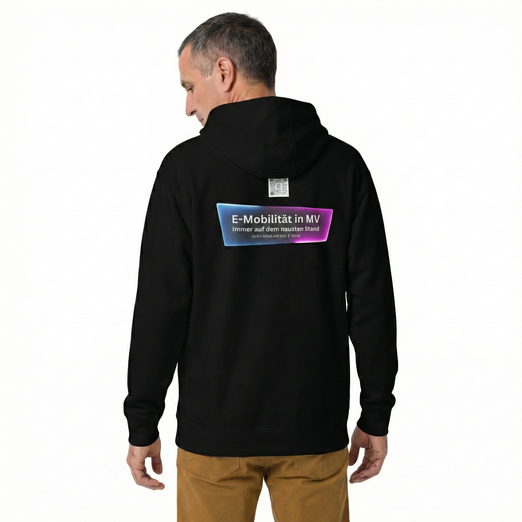 Unisex-Kapuzenpullover mit Logo vorne und Hinten (E-Mobilität in MV)