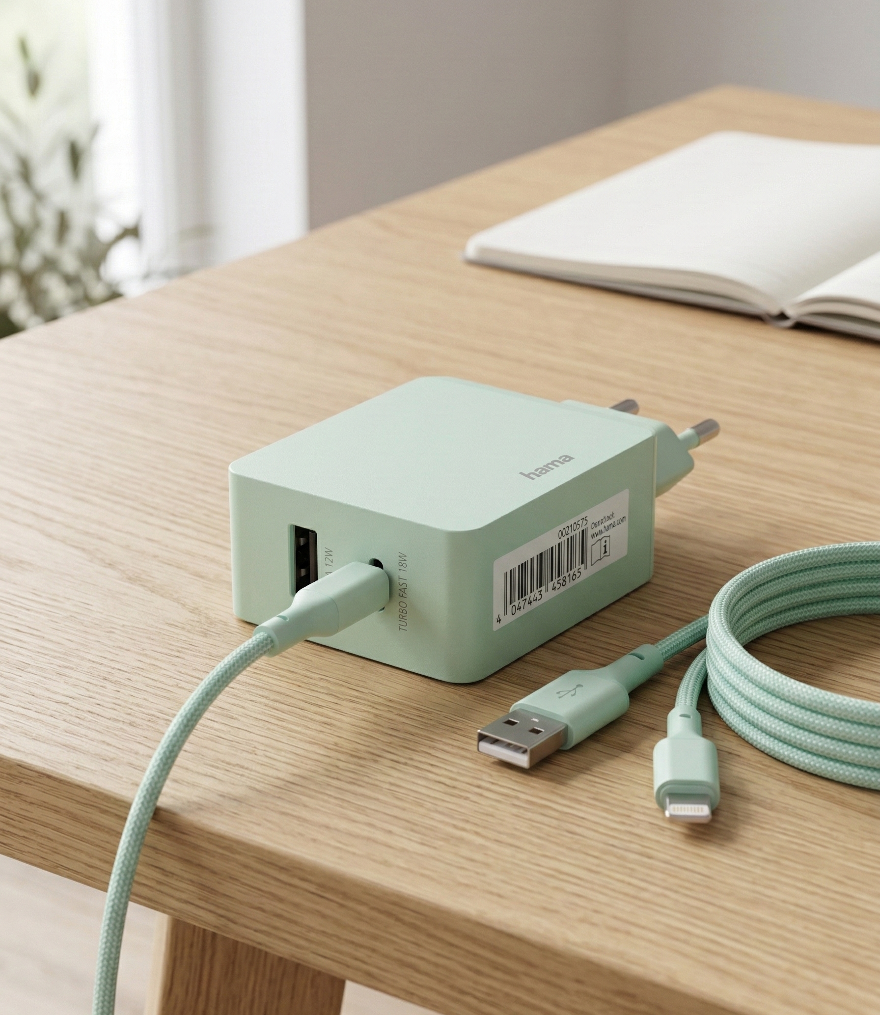 Original Hama Dual-USB Schnellladegerät (USB-C 18W & USB-A 12W) – Mintgrün