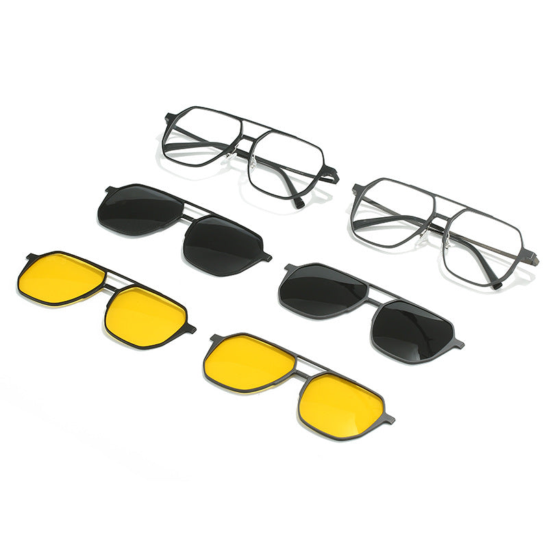 Magnetische 3-in-1 Herrenbrille aus Aluminium-Magnesium fürs Autofahren.