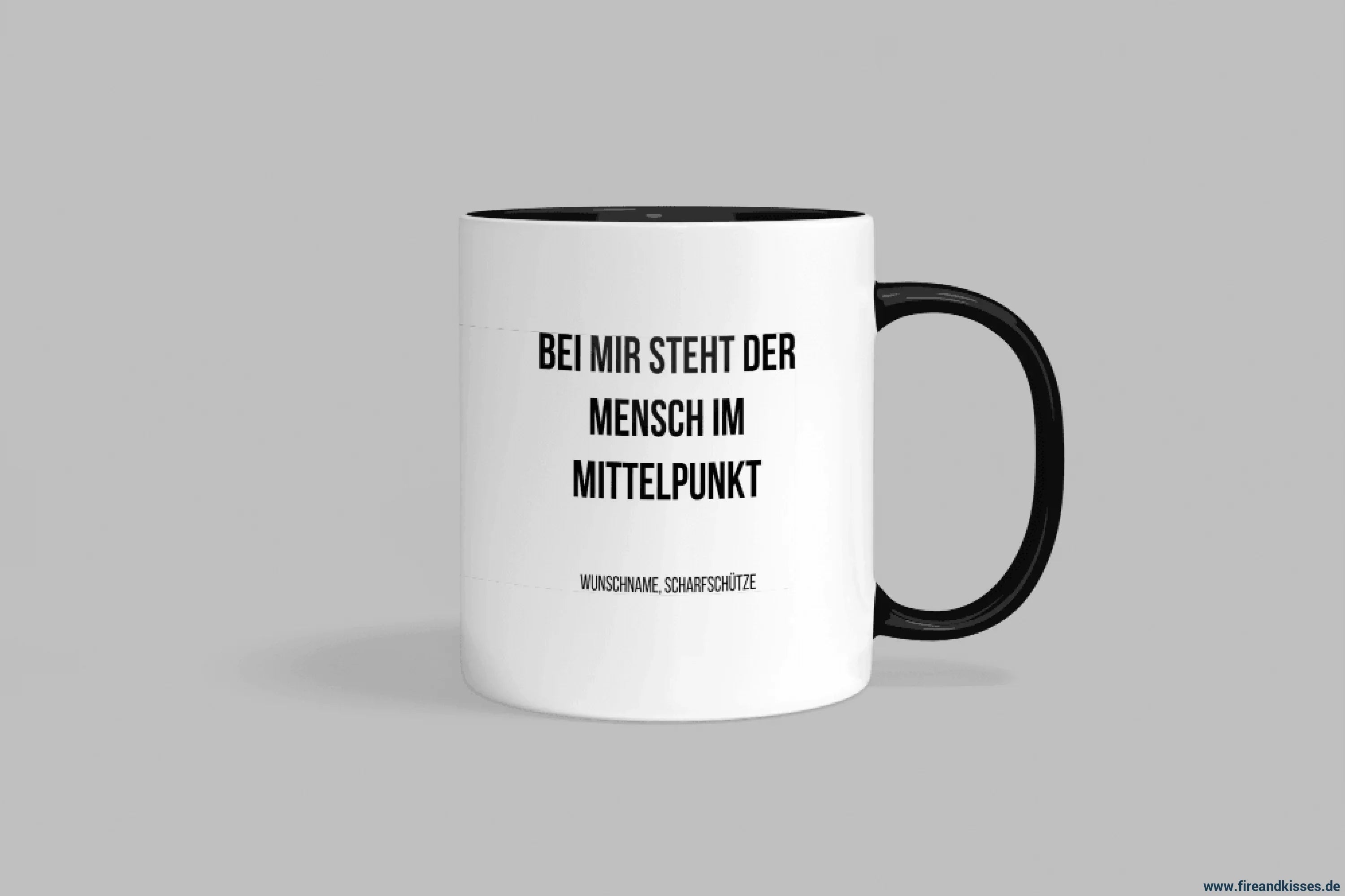 Fun-Tasse Scharfschütze "Bei mir steht der Mensch im Mittelpunkt" | Fireandkisses