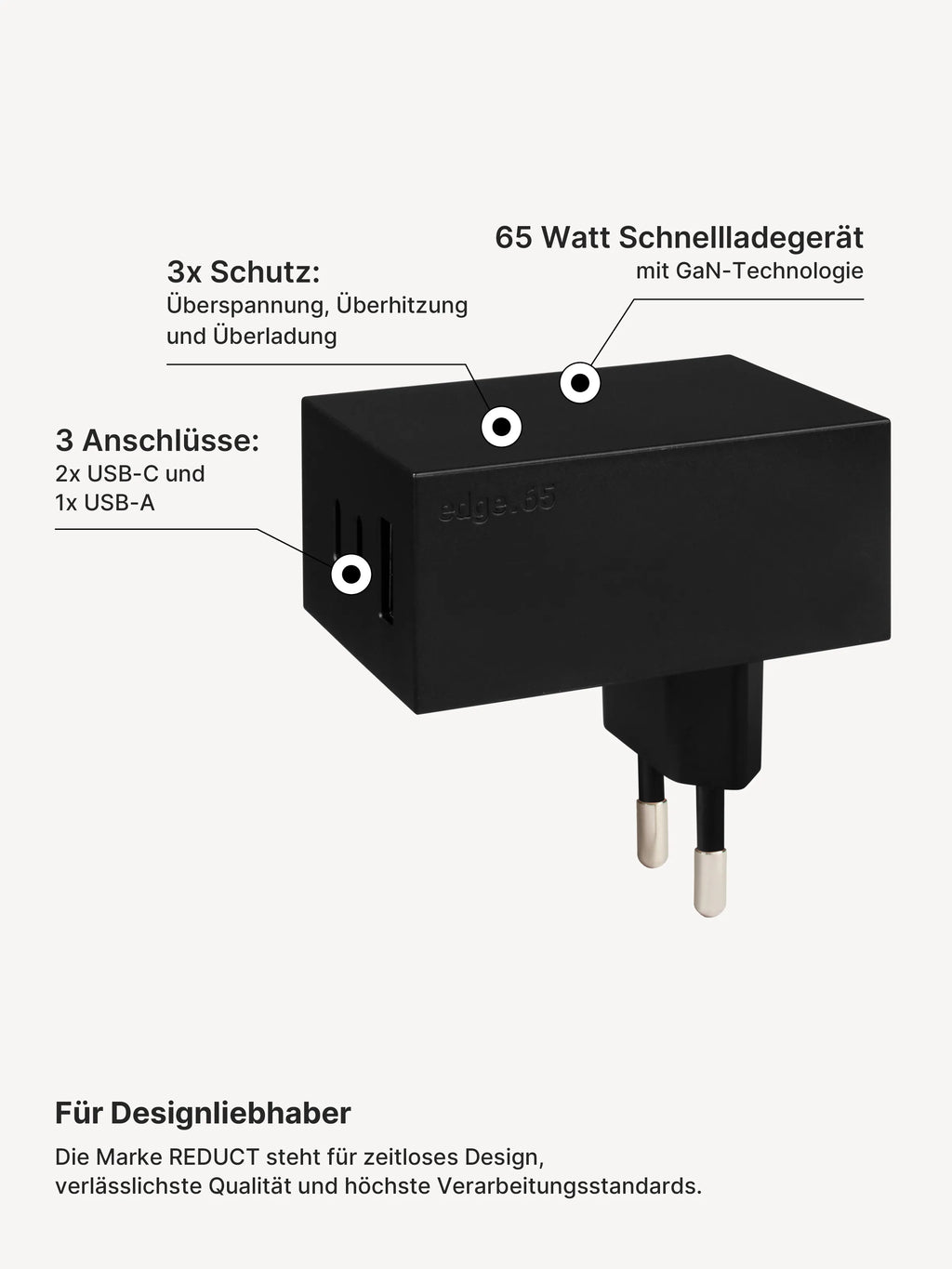 edge.65 (65 Watt) USB Ladegerät. Farbe: Black