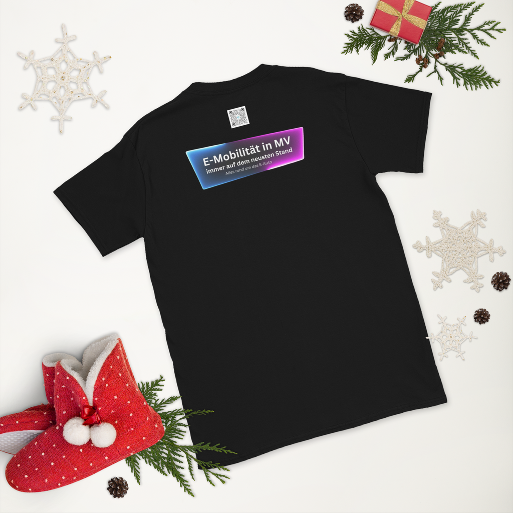 Kurzärmeliges Unisex-T-Shirt mit Logo E-Mobilität in MV vorne und hinten