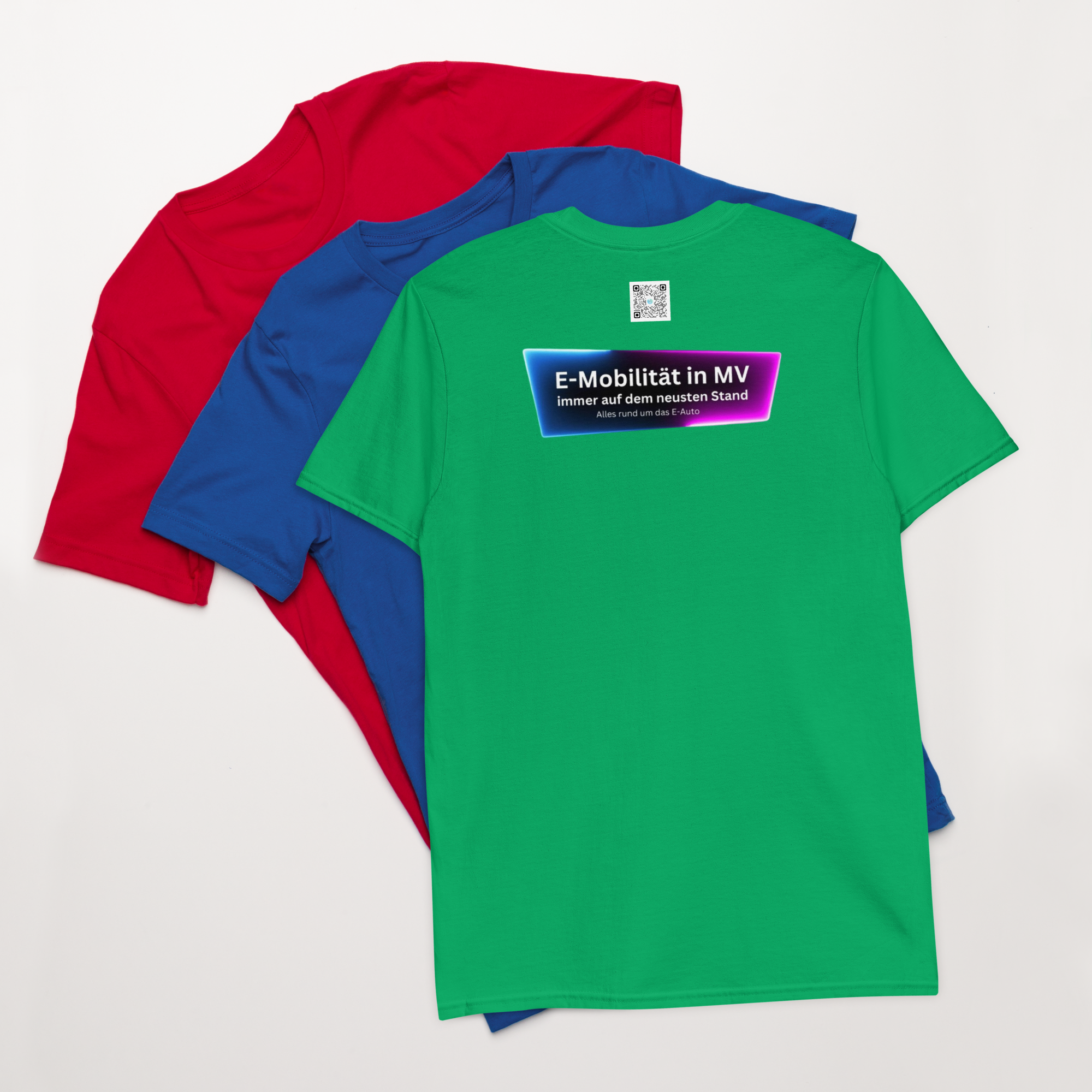 Kurzärmeliges Unisex-T-Shirt mit Logo E-Mobilität in MV vorne und hinten